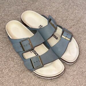 Blue Arizona Birkenstock Sandals with Gold Buckles